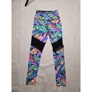 Victoria's Secret Pink Ultimate Tropical Palm Leggings w/Black Mesh Size XSmall